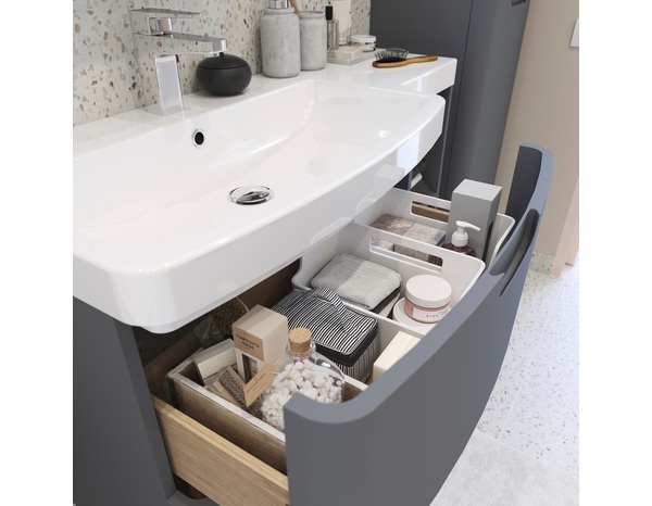 Meuble sous vasque gris "Himalia" L. 105 x H. 60 x P. 45 cm - GoodHome - Brico Dépôt