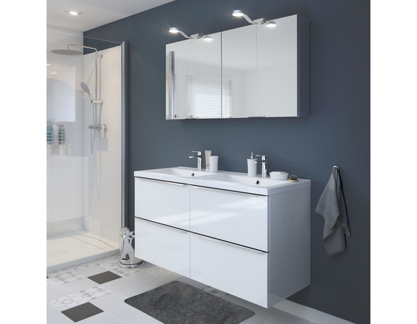 Meuble sous vasque double à suspendre blanc Idalie L. 120 x H. 60 x P. 45 cm - Cooke and Lewis - Brico Dépôt