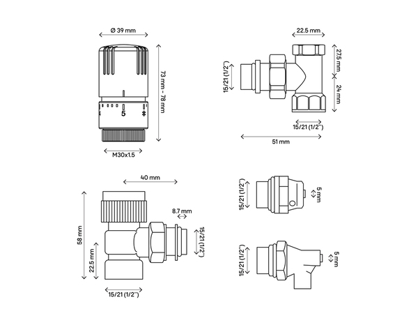 Kit thermostatique complet pour radiateur en laiton nickelé - 15x21 - Brico Dépôt