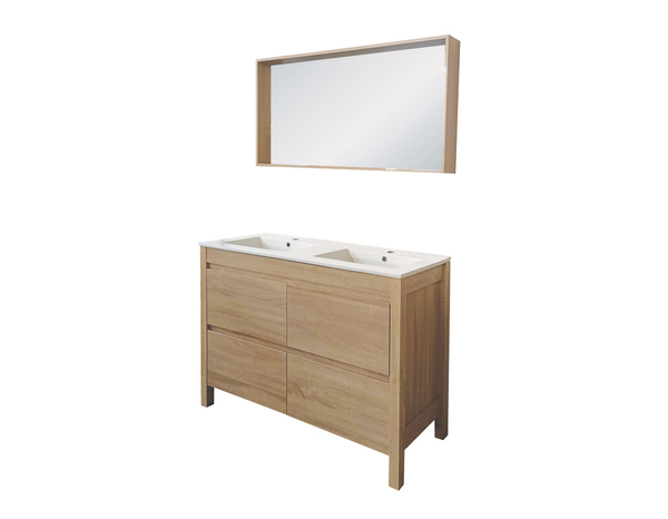 Ensemble de salle de bains meuble 4 tiroirs + vasque + miroir EVASION - L. 120 cm - Brico Dépôt