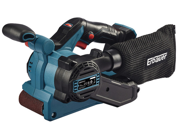 Ponceuse à bande sans batterie 18 V + 1 bande, adaptateur et sac à poussière - Erbauer - Brico Dépôt