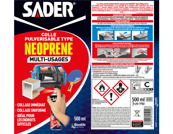 Colle type néoprène multi-usages - 500 ml - Sader - Brico Dépôt