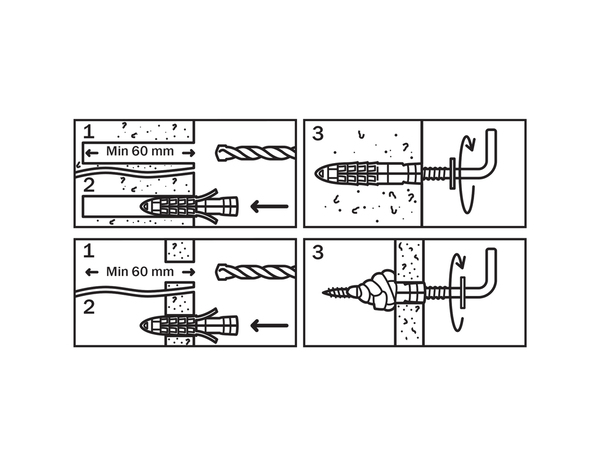 2 chevilles nylon universelles CL HL Ø 10 x 50 + crochet en L - Diall - Brico Dépôt