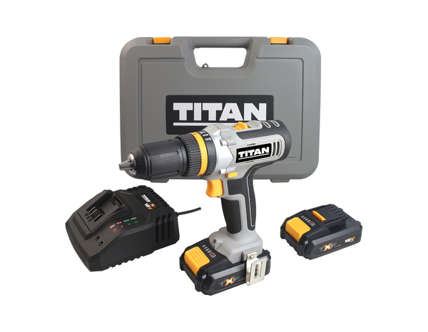 Perceuse - visseuse à percussion 18 v + 2 batteries 2 ah li-ion brushed combi - Titan - Brico Dépôt