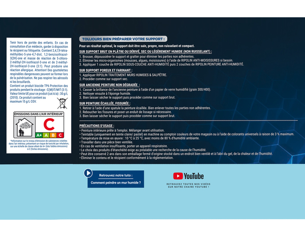 Peinture anti-humidité intérieur satin blanc 2,5 L - Ripolin - Brico Dépôt