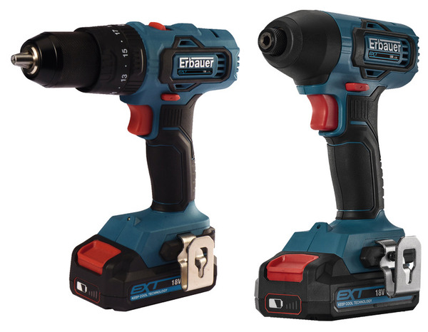 Set perceuse percussion et visseuse à choc 18V + 2 batteries 2 AH - Erbauer - Brico Dépôt