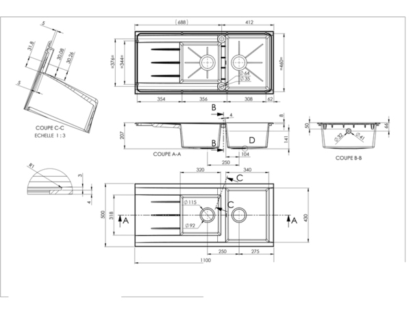 Évier résine noire "ising" - 2 cuves - Cooke and Lewis - Brico Dépôt