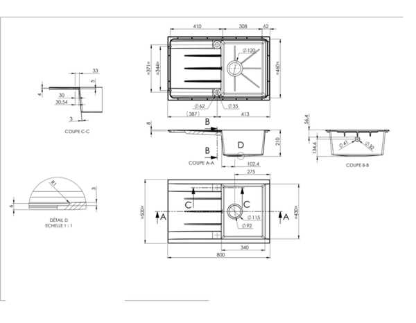 Évier résine blanche "ising" - 1 cuve - Cooke and Lewis - Brico Dépôt
