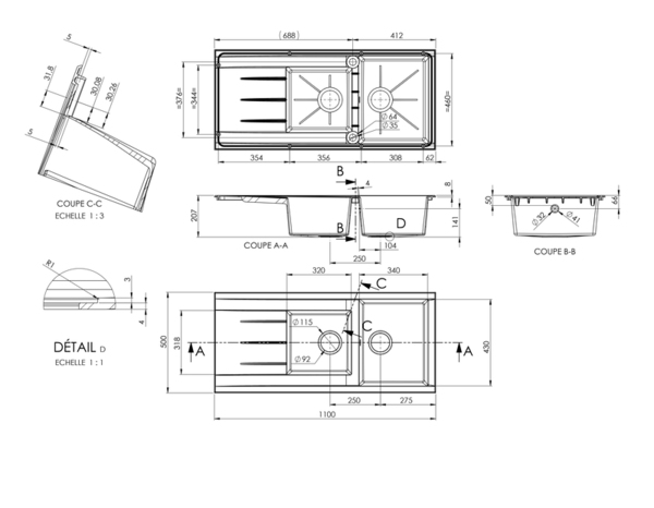 Évier résine blanche "ising" - 2 cuves - Cooke and Lewis - Brico Dépôt