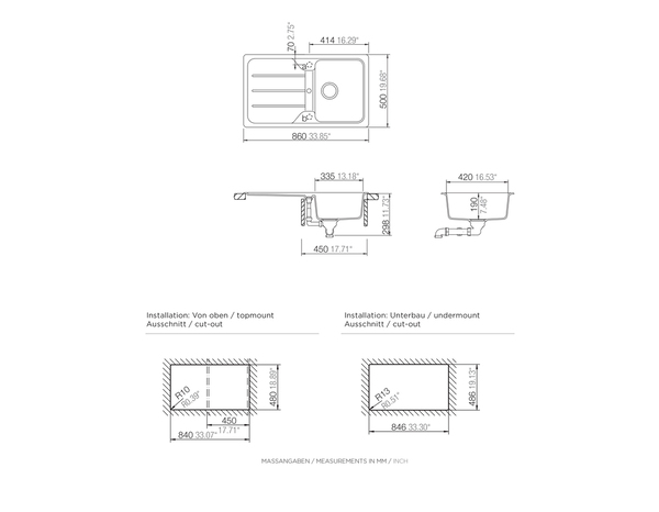 Évier composite de quartz noir "Arber" - 1 cuve - Cooke and Lewis - Brico Dépôt