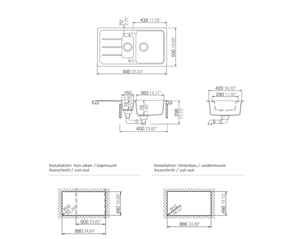Évier quartz blanc "arber" - 1,5 cuve - Cooke and Lewis - Brico Dépôt
