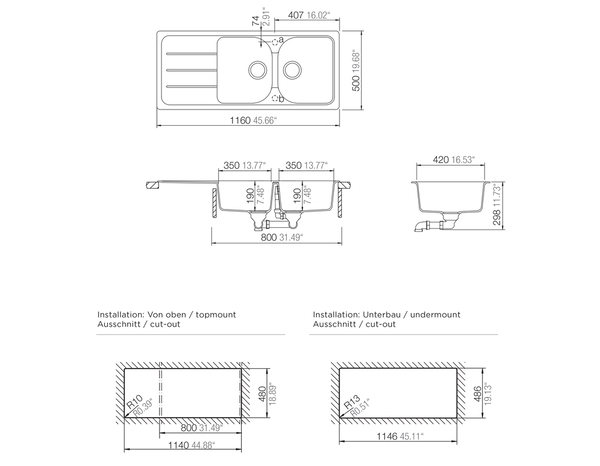 Évier quartz blanc "arber" - 2 cuves - Cooke and Lewis - Brico Dépôt