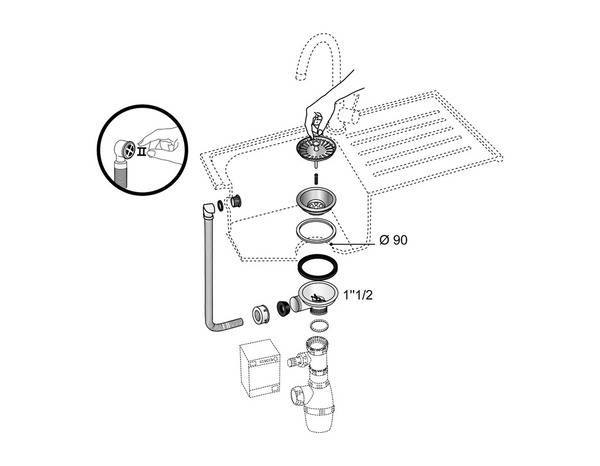 Bonde pour évier 1 bac et trop-plein Ø 90 mm (synthèse, inox ou grès) - Wirquin - Brico Dépôt