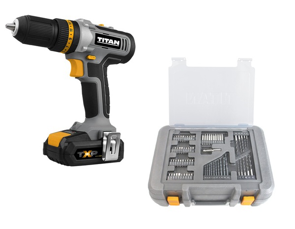 Perceuse et visseuse à percussion sans fil 18 V + 71 accessoires - Titan - Brico Dépôt