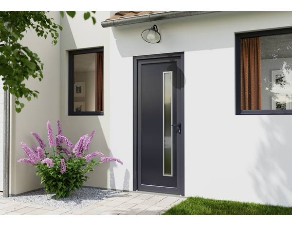 Porte entrée PVC gris "Elen" H. 215 x l. 90 gauche - GEOM - Brico Dépôt