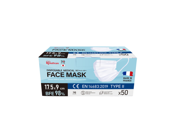 Lot de 50 masques médicaux à élastiques jetables type IIR - Brico Dépôt