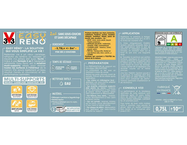 Peinture multi-supports 2en1 Satin 0,75 L Gris porcelaine - V33 - Brico Dépôt