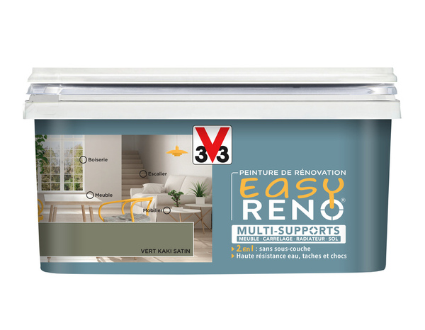 Peinture multi-supports 2en1 Satin 2 L Vert kaki - V33 - Brico Dépôt
