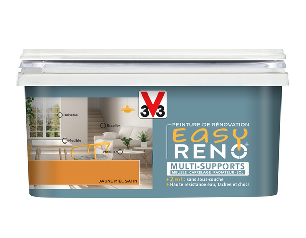 Peinture multi-supports 2en1 Satin 2 L Jaune miel - V33 - Brico Dépôt
