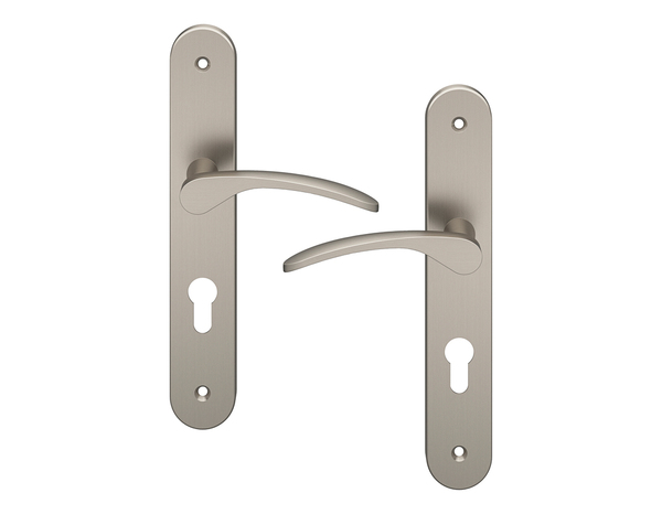 Poignée de porte "Loric" avec trou pour cylindre - Effet nickel - Entraxe 195 mm - Cooke and Lewis - Brico Dépôt