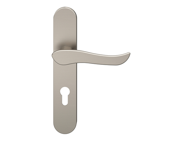 Poignée de porte "Arcles" avec trou pour cylindre - Effet nickel - Entraxe adaptable 165-195 mm - Cooke and Lewis - Brico Dépôt