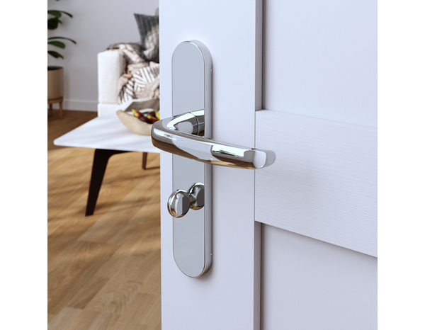 Poignée de porte "Goderic" avec serrure à condamnation - Effet chromé - Entraxe adaptable 165-195 mm - Cooke and Lewis - Brico Dépôt