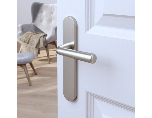 Poignée de porte "Derenic" sans trou - Effet nickel - Entraxe adaptable 165-195 mm - Cooke and Lewis - Brico Dépôt