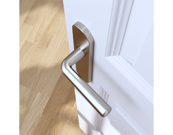 Poignée de porte "Derenic" sans trou - Effet nickel - Entraxe adaptable 165-195 mm - Cooke and Lewis - Brico Dépôt