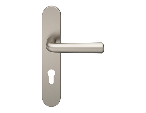 Poignée de porte "Derenic" avec trou pour cylindre - Effet nickel - Entraxe adaptable 165-195 mm - Cooke and Lewis - Brico Dépôt