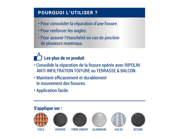 Bande fibrée anti-infiltration - 10 m x 9 cm - Ripolin - Brico Dépôt