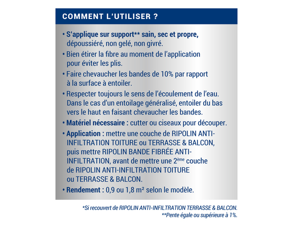 Bande fibrée anti-infiltration - 10 m x 9 cm - Ripolin - Brico Dépôt