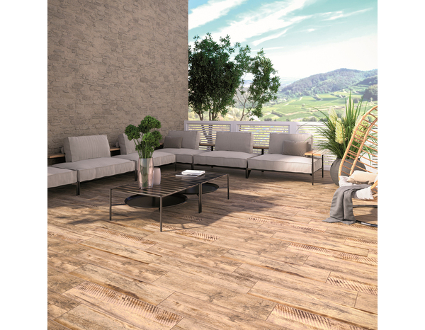 Carrelage de sol extérieur "Avoriaz" chêne - l. 19 x L. 80 cm - Brico Dépôt