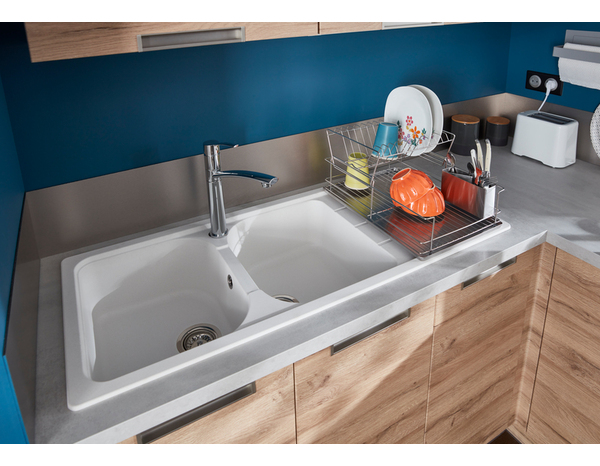 Évier quartz blanc "arber" - 2 cuves - Cooke and Lewis - Brico Dépôt