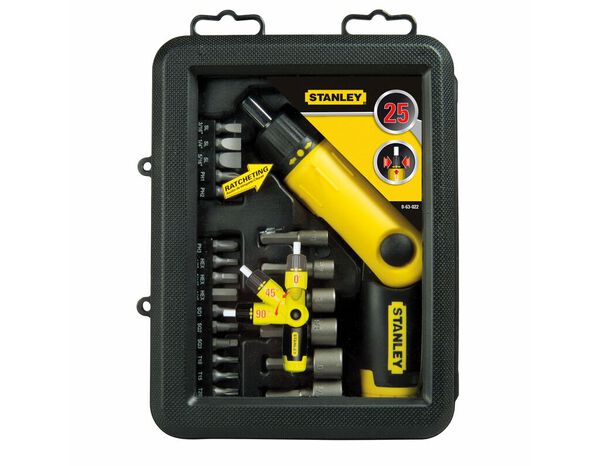 Coffret de vissage 25 pièces (tournevis Porte-embouts à cliquet + embouts) - Stanley - Brico Dépôt