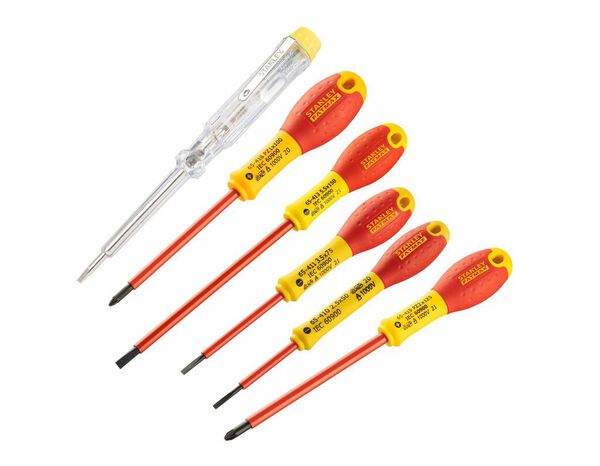Jeu de 5 tournevis isolés 1000 V  + 1 Testeur - Stanley Fatmax - Brico Dépôt
