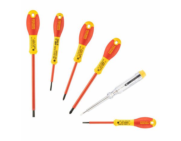Jeu de 5 tournevis isolés 1000 V  + 1 Testeur - Stanley Fatmax - Brico Dépôt