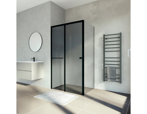 Porte de douche coulissante 120 cm noir mat verre fumé - Brico Dépôt