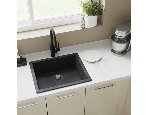 Évier en quartz "Lisalie" noir - 1 cuve - Cooke and Lewis - Brico Dépôt