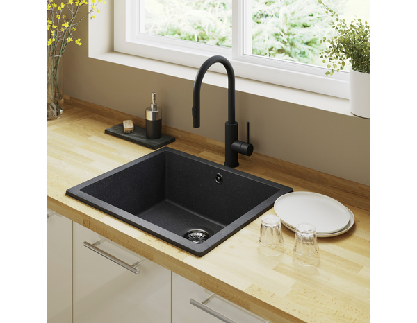 Évier en quartz "Lisalie" noir - 1 cuve - Cooke and Lewis - Brico Dépôt