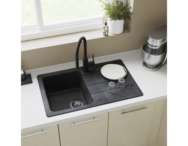 Évier en quartz compact "Arber" noir - 1 cuve - Cooke and Lewis - Brico Dépôt