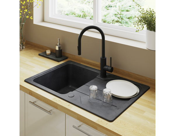 Évier en quartz compact "Arber" noir - 1 cuve - Cooke and Lewis - Brico Dépôt