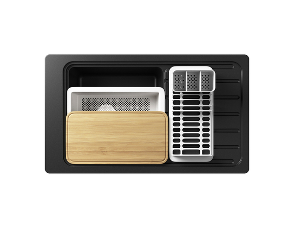 Évier en quartz + égouttoir "Jaurel" noir - 1 cuve - Cooke and Lewis - Brico Dépôt