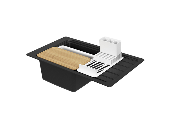 Évier en quartz + égouttoir "Jaurel" noir - 1 cuve - Cooke and Lewis - Brico Dépôt