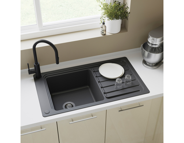 Évier en quartz + égouttoir "Jaurel" noir - 1 cuve - Cooke and Lewis - Brico Dépôt