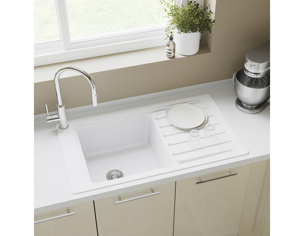 Évier en quartz + égouttoir "Jaurel" blanc - 1 cuve - Cooke and Lewis - Brico Dépôt