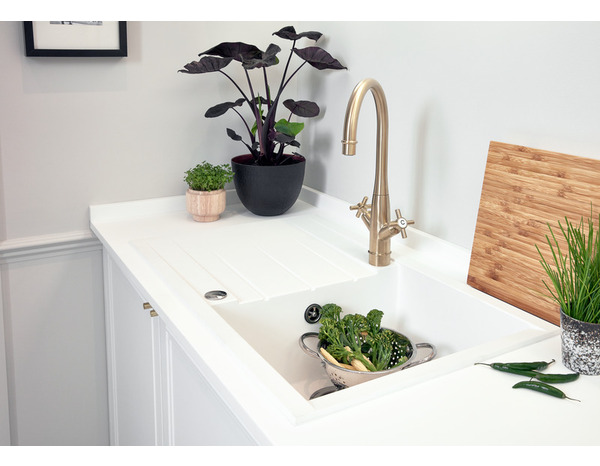 Évier en quartz "Galvani" blanc - 1 cuve - Cooke and Lewis - Brico Dépôt