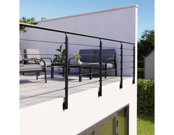Kit balustrade latérale aluminium noir "Jorun"  H. 1,17 m x L. 2 m - GEOM - Brico Dépôt