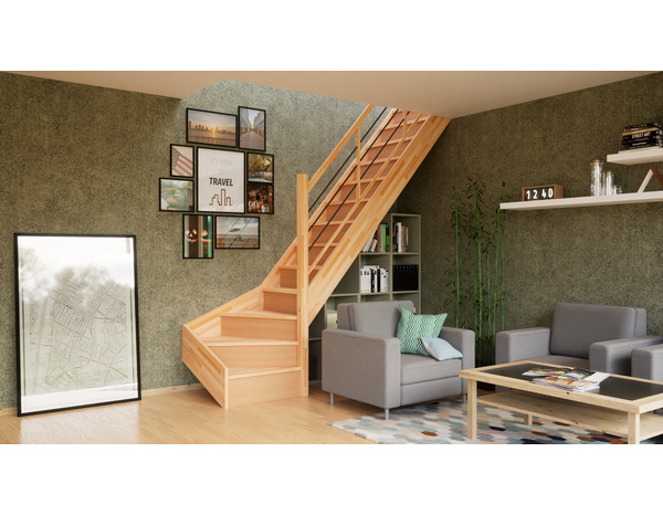 Escalier 1/4 tournant droit prémonté hêtre" - Brico Dépôt