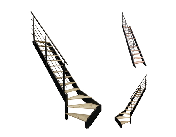 Escalier 1/4 tournant gauche + rampe bois et métal "Sanson" - Brico Dépôt