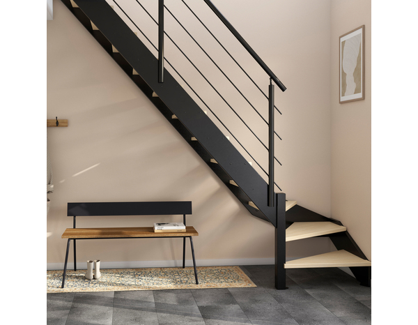 Escalier 1/4 tournant gauche + rampe bois et métal "Sanson" - Brico Dépôt